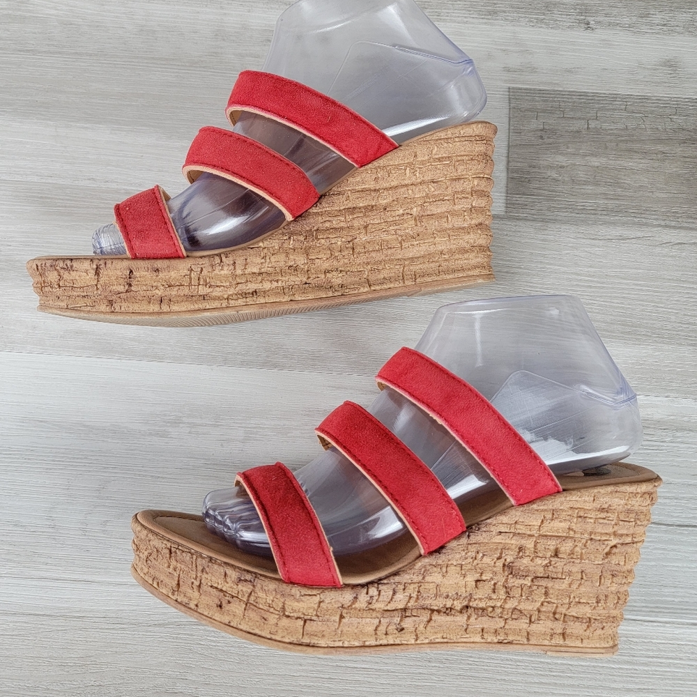Mariella Red Suede Cork Wedge Sandals Women's Size 8 - Picture 16 of 16